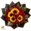 arreglo de rosas con girasoles