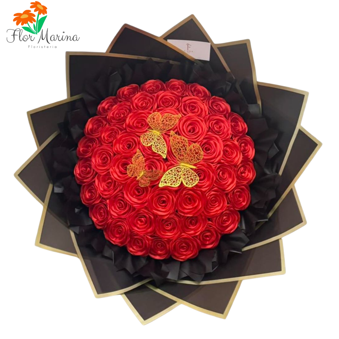 Ramillete Florar De 50 Rosas Eterno Carmesí