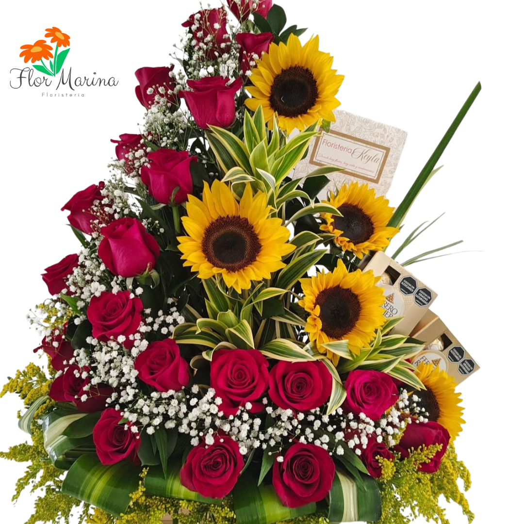 Arreglo Con Rosas Y Girasoles, Destello de Sol