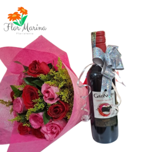 Bouquet de rosas y vino